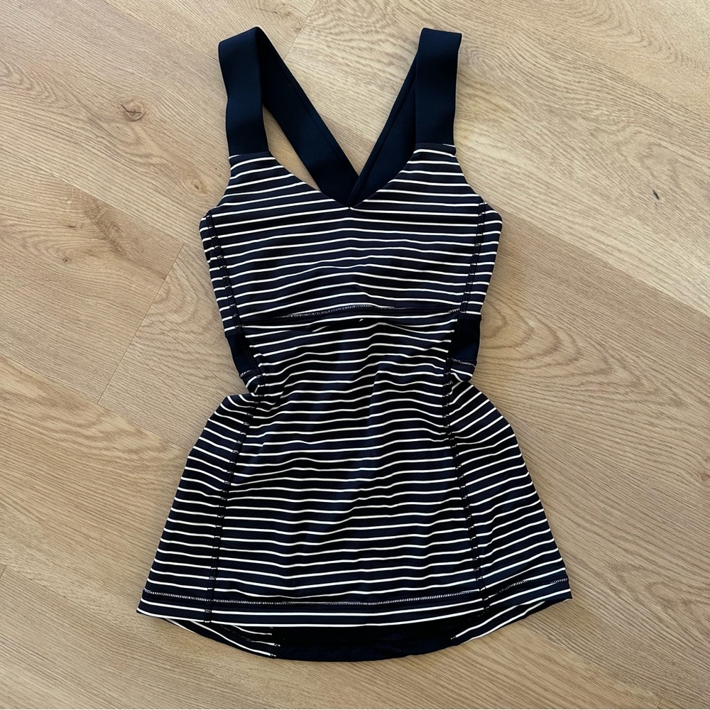 Lululemon Athletica Black and White Striped Tank Top